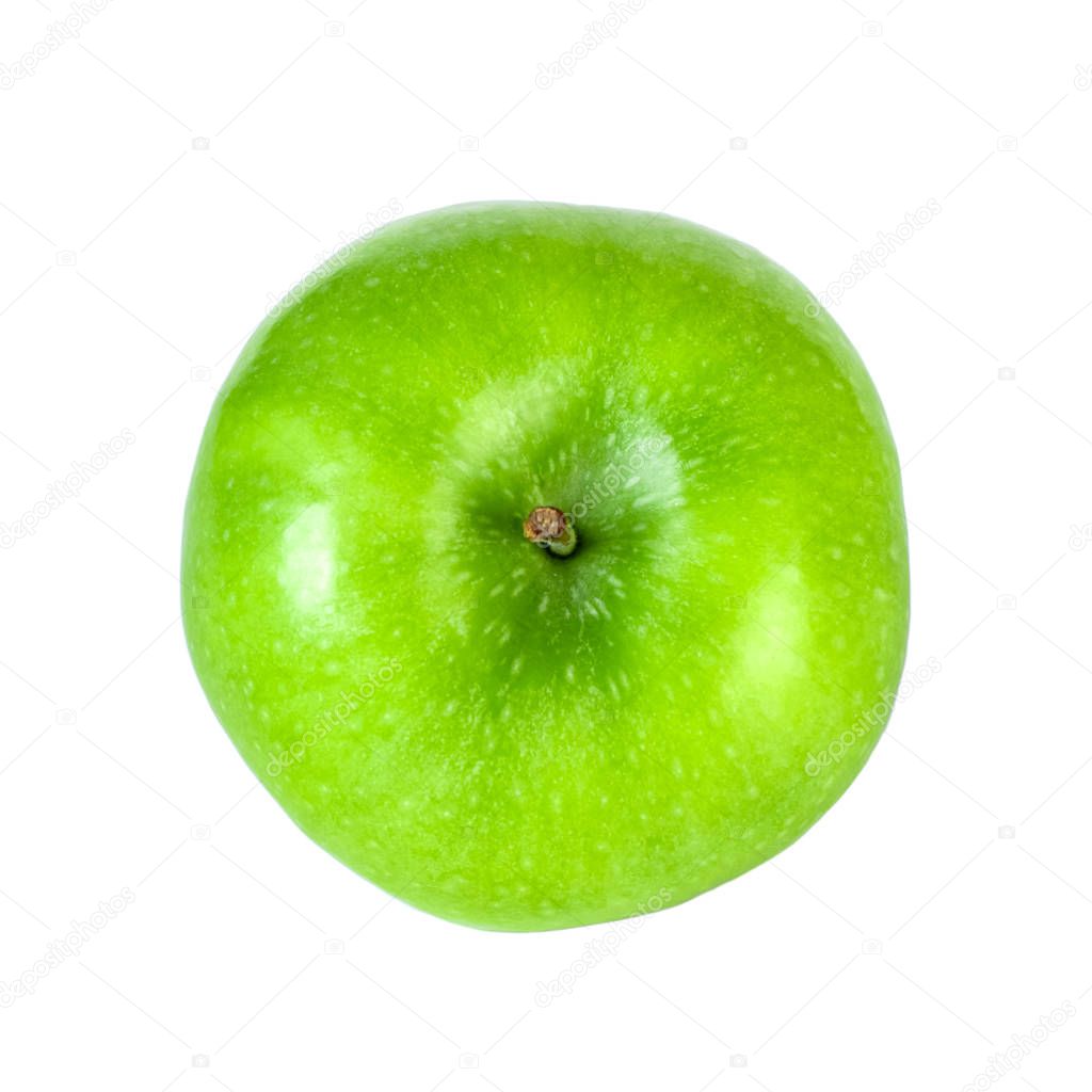 Top view of green apple isolated on white background. Healthy food.