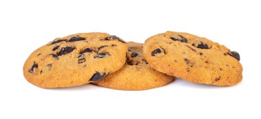 Beyaz arka planda izole edilmiş çikolatalı kurabiyeler. Tatlılar.