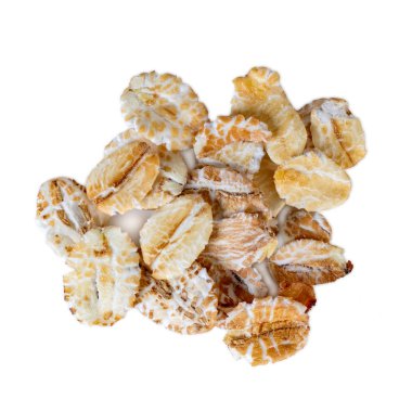 Beyaz arka planda yulaf ezmesi. Üst görünüm.