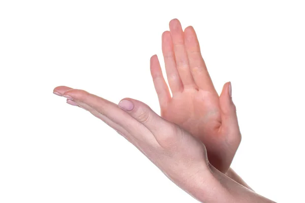 Clapping. beautiful female hands isolated on white background giving applause — 스톡 사진