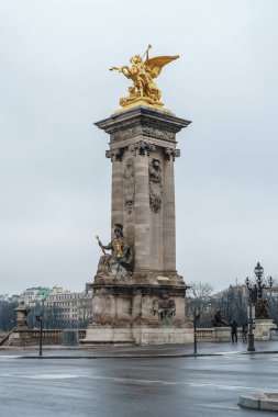 Paris, Fransa - 20.01.2019: Sen Nehri üzerindeki tarihi köprü Pont Alexandre II