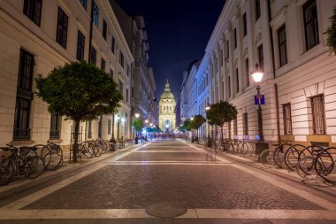 Budapeşte, Macaristan 11 Kasım 2018 - St. Stephens Bazilikası Gece Görüşü