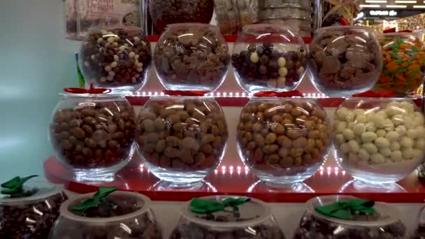 Tbilisi, Georgia 20 January 2020 - Assortment of candy sweets at market place — Stock Video