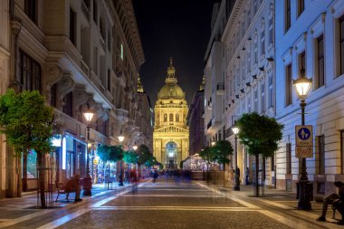 Budapest, Hungary 11 November 2018 - Night view of St. Stephen's Basilica