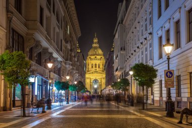 Budapest, Hungary 11 November 2018 - Night view of St. Stephen's Basilica