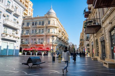 Baku, Azerbaijan 27 January 2020 - People traveling in the streets of Baku.