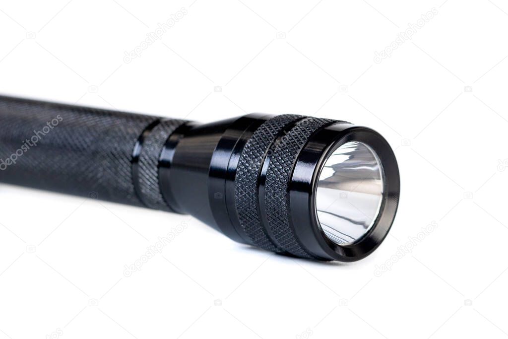 Black flashlight isolated on a White Background
