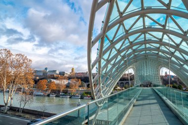Bridge of peace, glassed bridge above river in Tbilisi, Georgia.