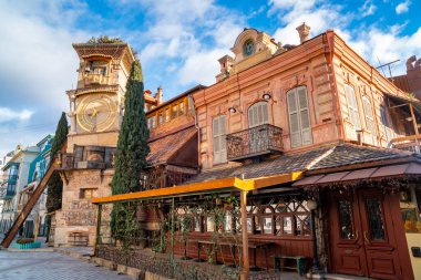 Tbilisi, Georgia 22 January 2020 - The Leaning Clock Tower landmark in Tbilisi.