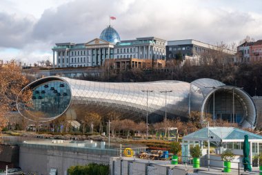 A view of the forme President Palace and Rike Concert hall behind the Rike park