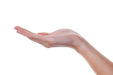 Beyaz arka plan üzerinde izole açık kadın eli.