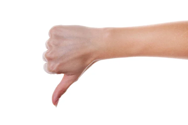 Mujer mano muestra el pulgar hacia arriba gesto aislado en blanco —  Fotos de Stock