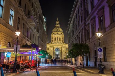Budapest, Hungary 11 November 2018 - Night view of St. Stephen's Basilica