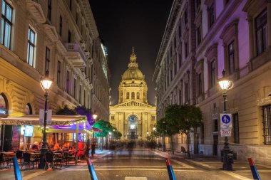 Budapest, Hungary 11 November 2018 - Night view of St. Stephen's Basilica