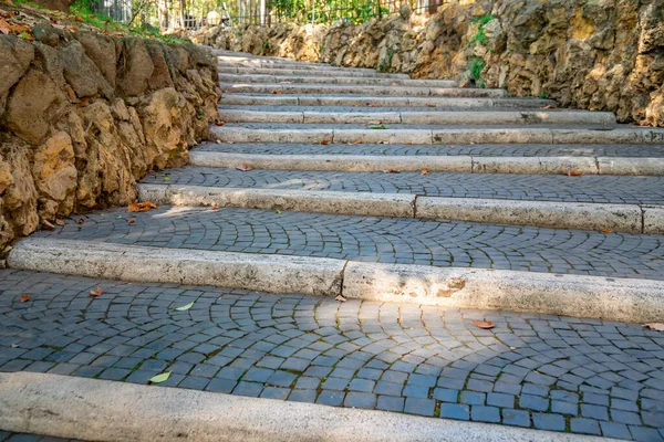 Weathered stone stairs with a fallen fall leaves, Rome — Stock Photo, Image