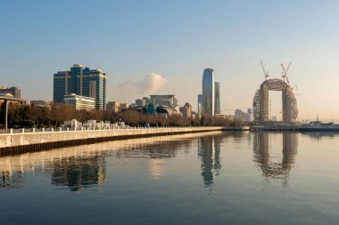 Baku, Azerbaijan 27 January 2020 - Caspian Sea coast in Baku