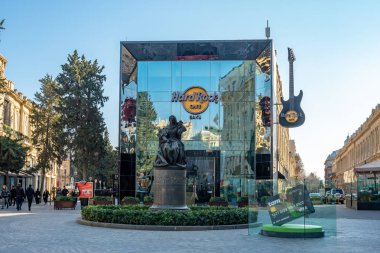 Baku, Azerbaijan 27 January 2020 - The Hard Rock Cafe in downtown of Baku. clipart