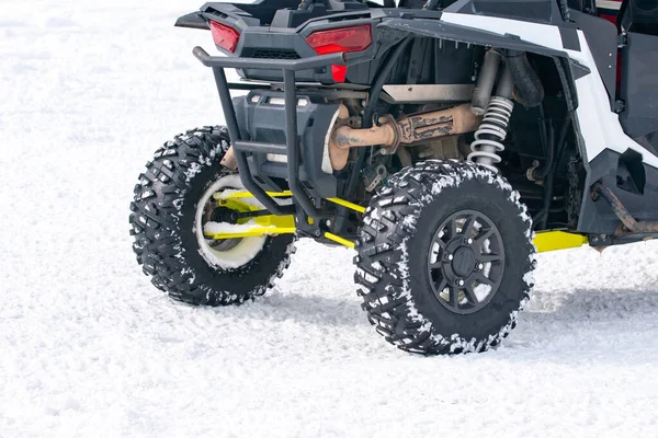 Quad bikes for rent in snow resort Bakuriani. Winter resort. — Stok fotoğraf