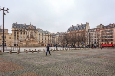 Paris, France - January 20, 2019: Fountain of the church of Saint-Sulpice