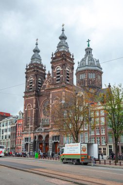 Amsterdam, Netherlands - October 15, 2019: The Basilica of Saint Nicholas known as Basiliek van de Heilige Nicolaas, the main catholic church in Amsterdam
