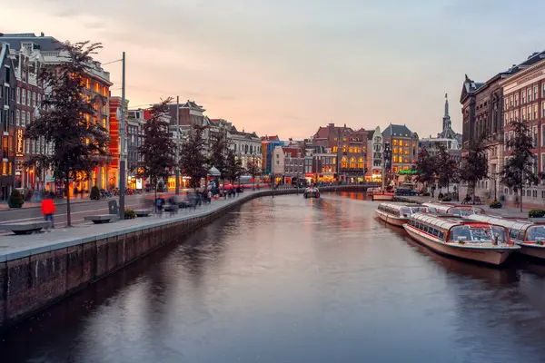 Amsterdam Netherlands October 2019 Famous Landscape Amsterdam Unique Building Night — Stock Fotó