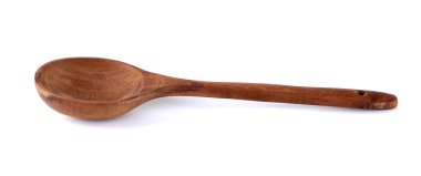 Ahşap mutfak kaşığı beyaz arka planda izole edilmiş, araçlar