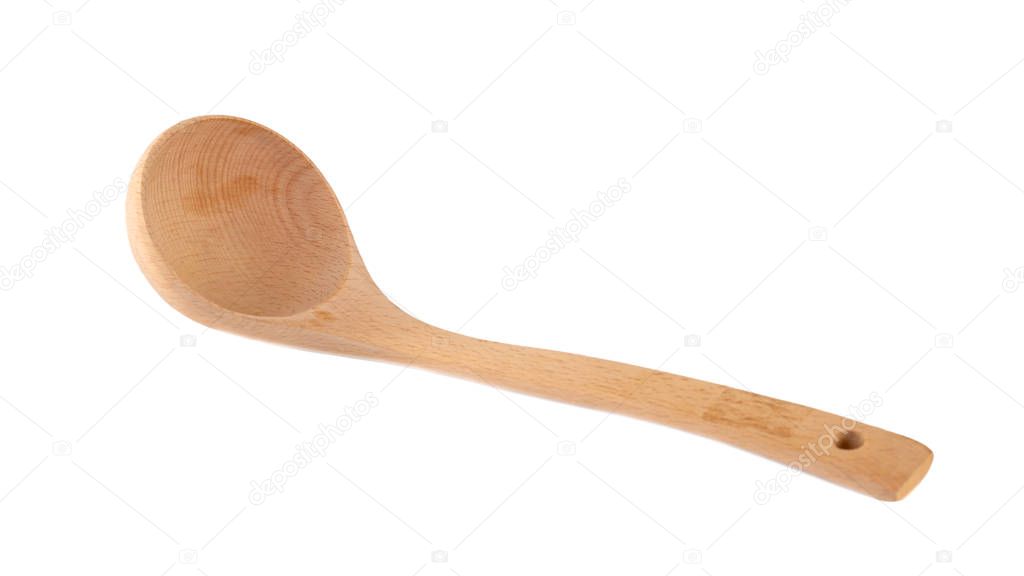 Wooden kitchen spoon isolated on white background, tools