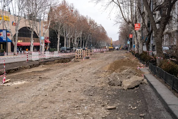 Tiflis Georgia Enero 2020 Reparación Carreteras Sustitución Comunicaciones Avenida Chavchavadze — Foto de Stock