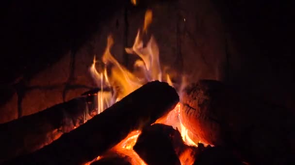 Bois Brûlant Dans Une Cheminée Confortable Maison Chaud — Video