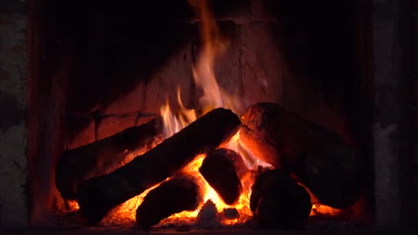 自宅で居心地の良い暖炉で薪の燃焼 暖かい — ストック動画