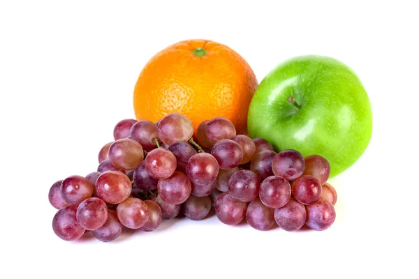 Jabłko Pomarańcza Winogrono Wyizolowane Białym Tle Świeże Owoce — Zdjęcie stockowe