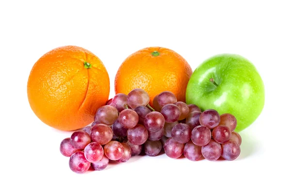 Appel Sinaasappel Druif Geïsoleerd Witte Achtergrond Vers Fruit — Stockfoto