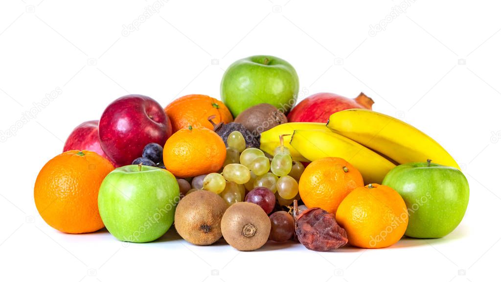 Assortment or tropical fruits isolated on white background. Fruit