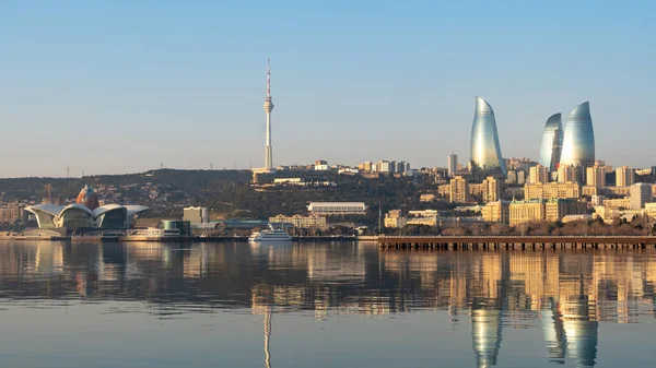 Панорамний Краєвид Баку Вранці Столиці Азербайджану Вогняна Вежа — стокове фото