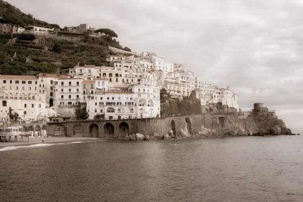 Paisaje Urbano Amalfi Línea Costera Del Mar Mediterráneo Viajando Por — Foto de Stock