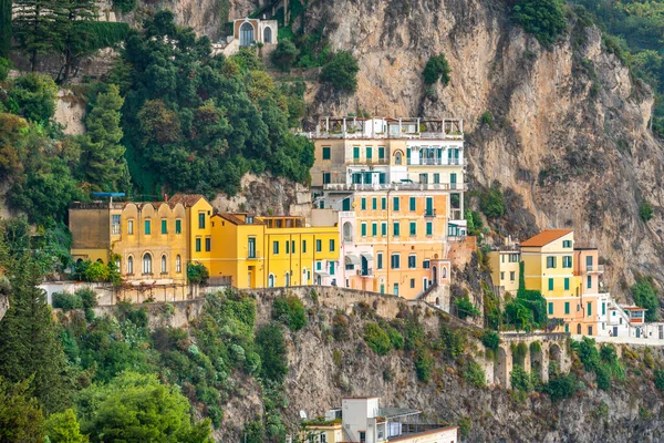 Amalfi cityscape on coast line of mediterranean sea, traveling in Italy