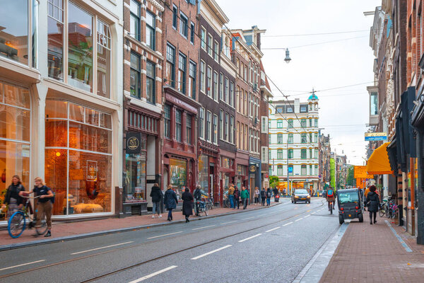 Amsterdam, Netherlands - October 15, 2019 Typical colorful buildings in Amsterdam, travel