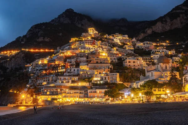 Paisagem Bonita Com Positano Cidade Famosa Costa Amalfitana Noite Itália — Fotografia de Stock