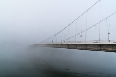 Budapeşte 'de sisli bir sabahta Buda ve Pest' i Tuna Nehri 'nin karşısına bağlayan Elisabeth Köprüsü. Seyahat