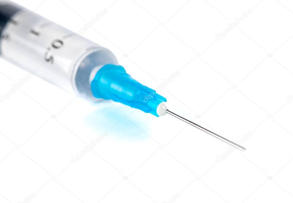 Standard design single use syringe isolated on white background. Medical