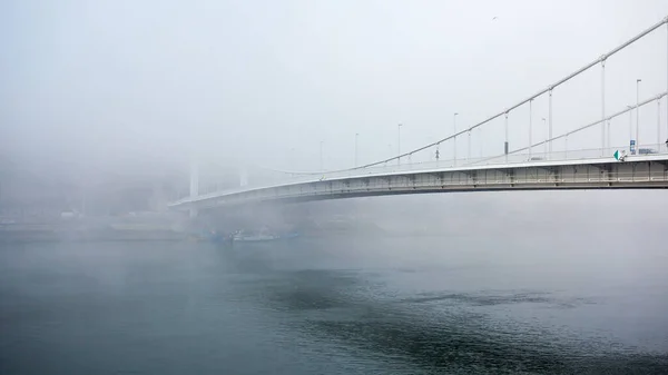 Elisabeth Bridge Sulla Nebbia Mattina Budapest Che Collega Buda Pest — Foto Stock