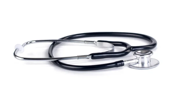 Zwarte Medische Stethoscoop Geïsoleerd Witte Achtergrond Medische — Stockfoto