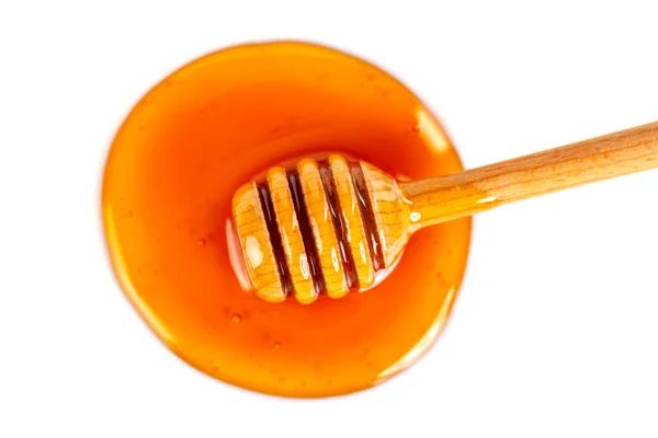 Miel Con Cazo Madera Aislado Sobre Fondo Blanco Comida —  Fotos de Stock