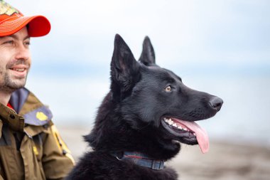 Karadeniz, Poti, Gürcistan 'da kumlu bir alanda sahibi olan Alman Kara Çoban.