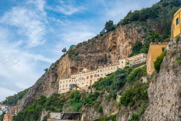 Maisons Colorées Sur Les Pentes Côte Amalfitaine Voyage Italie — Photo