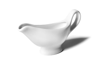 Beyaz arkaplanda izole edilmiş boş seramik sos kabı, nesne