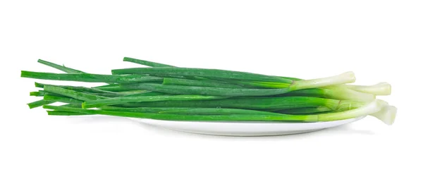 Green Onion Plate Isolated White Background — Stock Photo, Image