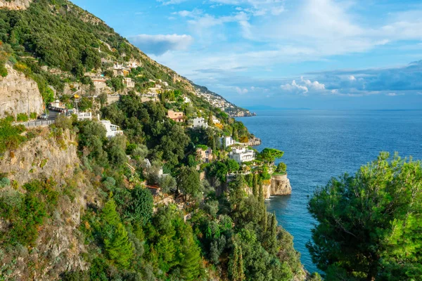 Positano Sahilinin Güzel Manzarası Amalfi Sahili Akdeniz Talya Seyahat — Stok fotoğraf