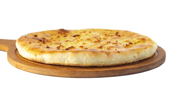 Georgian Traditional Food Khachapuri Wooden Dish White Background Mengrelian Khachapuri — 스톡 사진