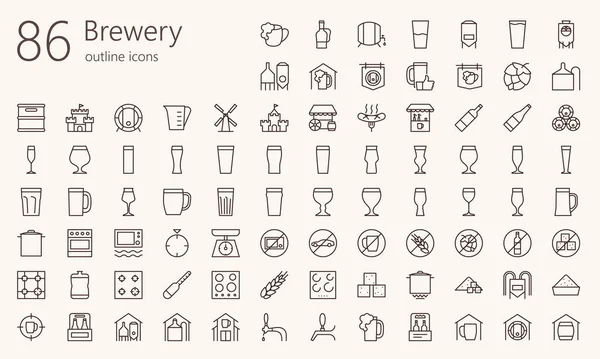 Bryggeriets kontur ikonuppsättning — Stock vektor